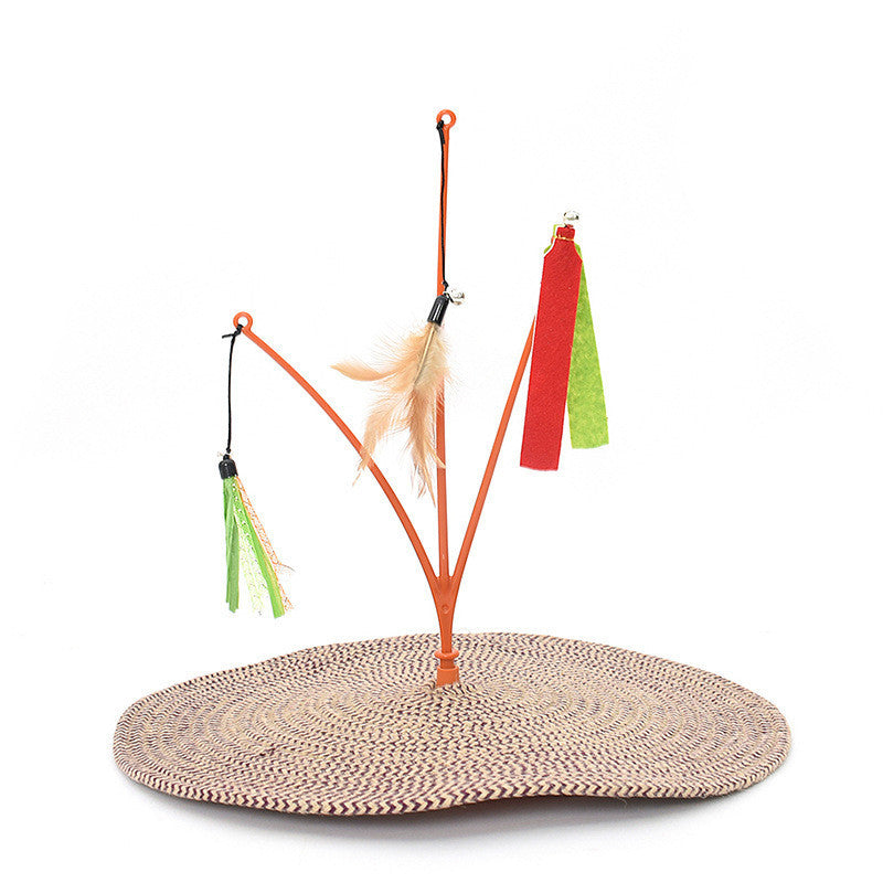 Italian Swing Tree Cotton Rope Cat Scratch Pad Feather Funny Cat Stick